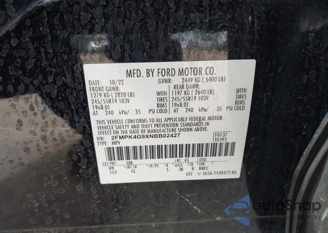 2022 Ford Edge Se from USA, damaged, VIN 2FMPK4G9XNBB02427